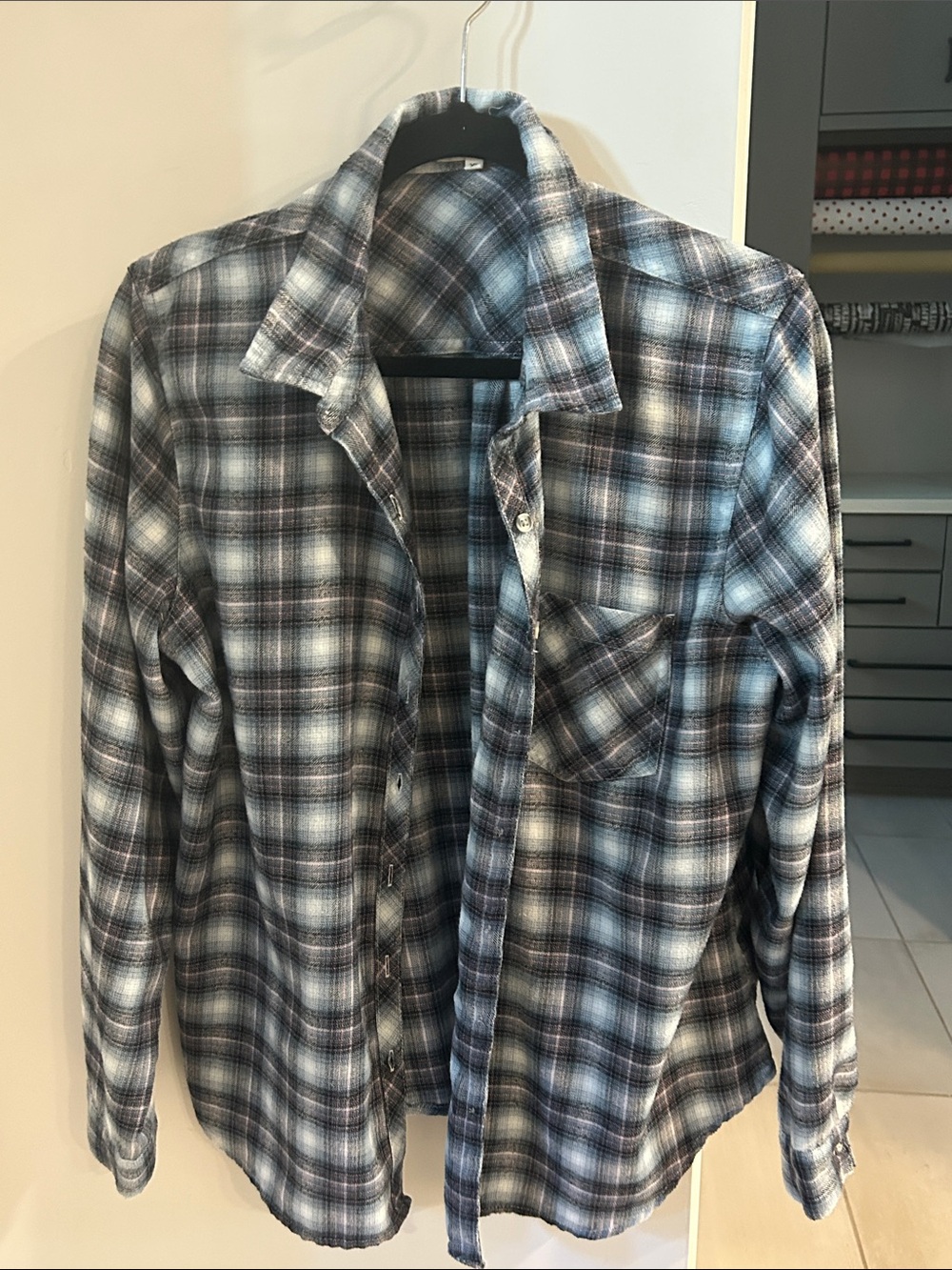 Maurices Women's Plaid Button-Down Shirt in Blue and Gray